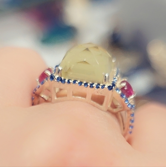 Faceted Citrine, Garnet & Ruby Gemstone Sterling Silver 925 Ring - Picture 6 of 6